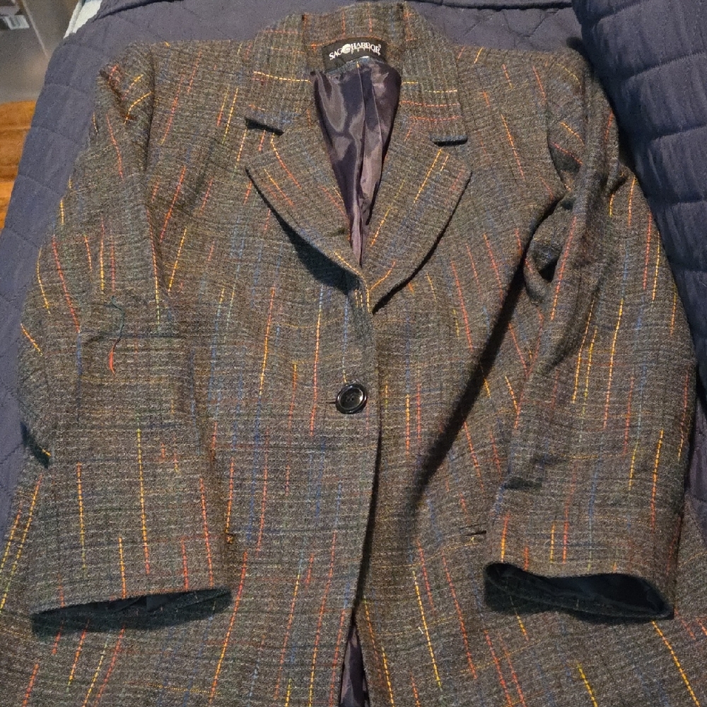 Sag Harbor Gray Blazer with Multicolor Stripes